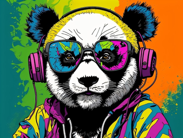 A panda with glasses and a hoodie that says