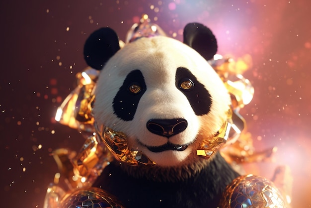 Photo a panda with gold glitters on its head