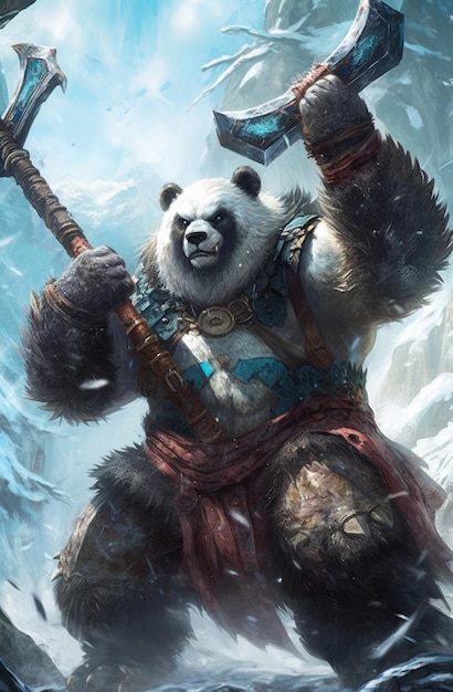 A panda with a hammer and a hammer