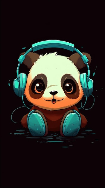 Panda with headphones cartoon wallpaper background