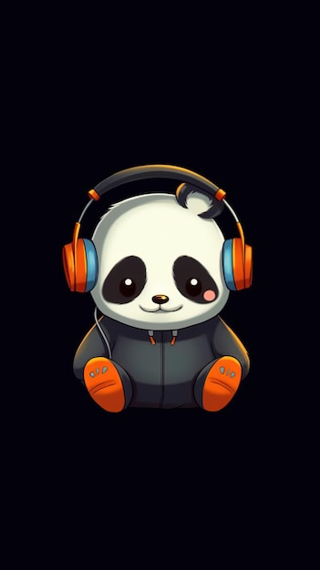 Panda with headphones cartoon wallpaper background