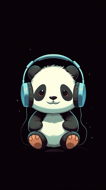 Panda with headphones cartoon wallpaper background