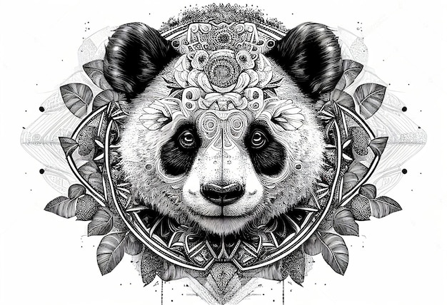 Panda with mandala style on white background AI Generated