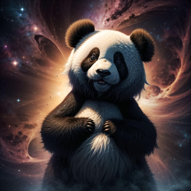 Panda with outer space in the background