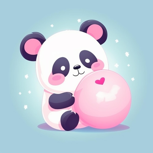 A panda with a pink ball that says'i love you '