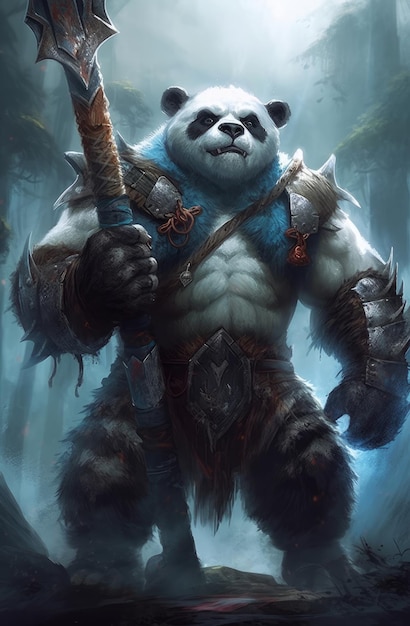 Panda with a sword and a sword