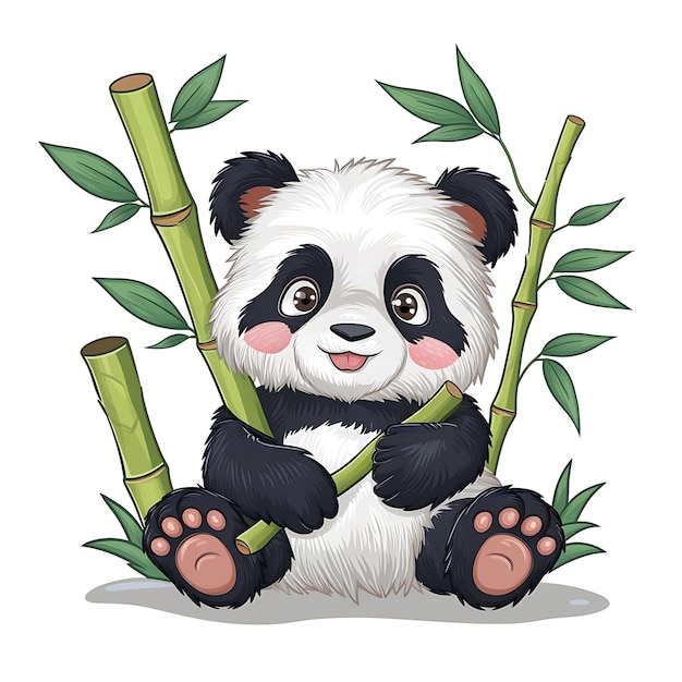 Panda zit en houdt een bamboestok vast