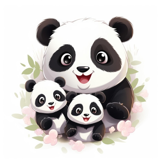 Pandamonium A 4K Delight of Cute Panda and Parents in a Captivating Logo Design