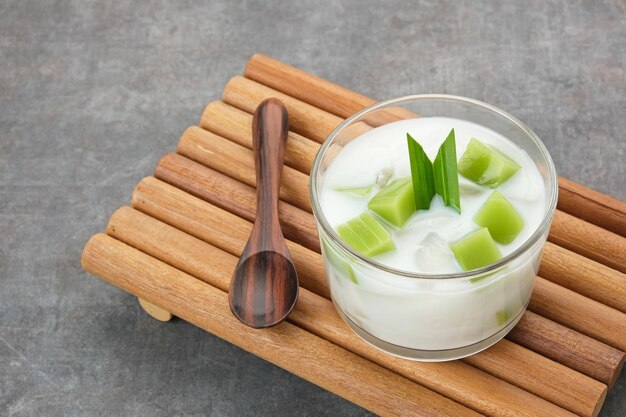 Pandan Coconut Dessert made from jelly nata de coco pandan leaf and coconut Indonesian dessert