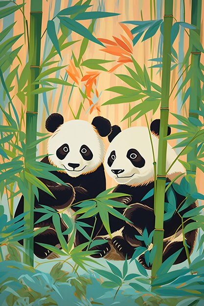 pandas in bamboo forest with bamboo in the background