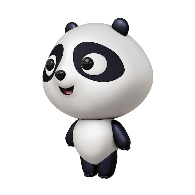 パンダの動物キャラクター カートゥーン 可愛いパンダ 3Dイラスト 白い背景で孤立