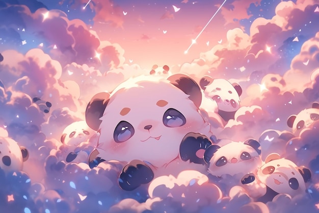 Pandas in the clouds with a star in the sky generative ai