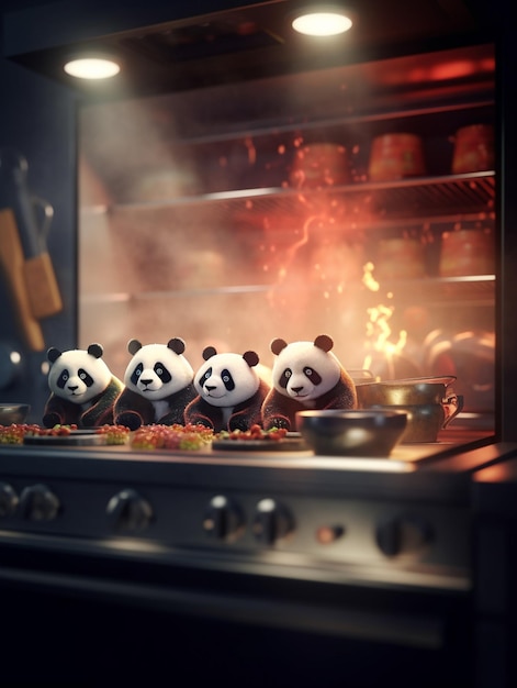 Photo pandas in the kitchen