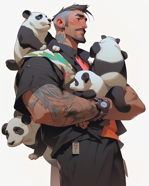 Photo pandas and man