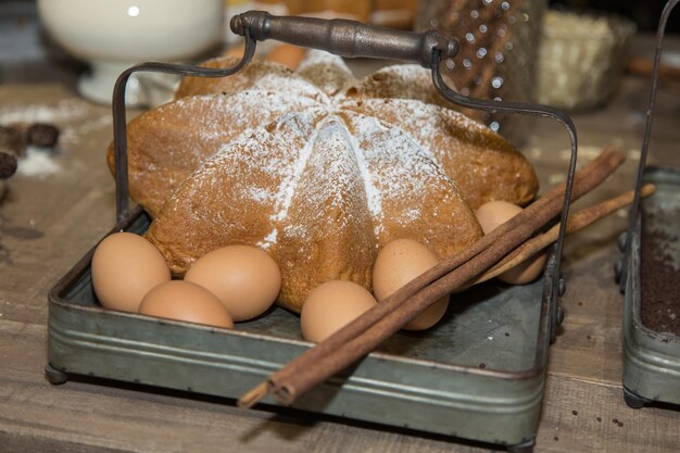 Pandoro- typical italian christmas cake with raw eggs