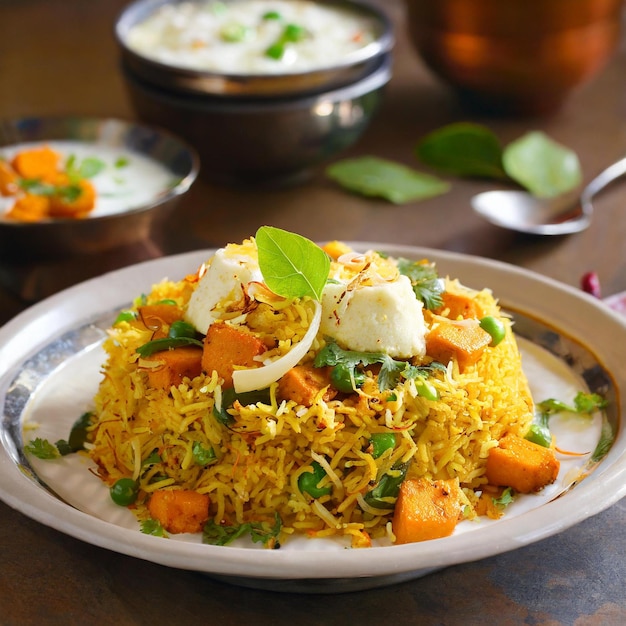 Paneer biriyani op bord