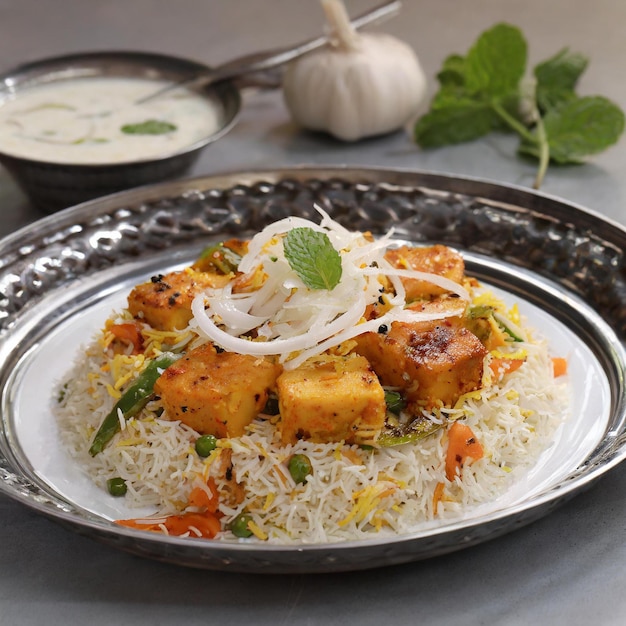 Paneer biriyani op bord