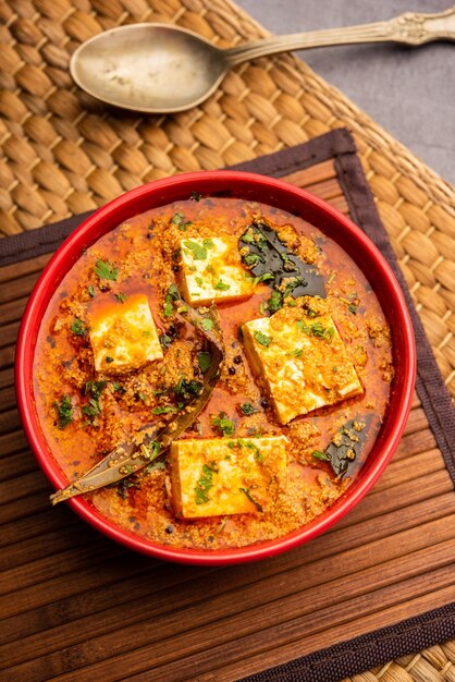 Paneer khus khus curry or cottage cheese posto masala made using poppy seeds Indian recipe