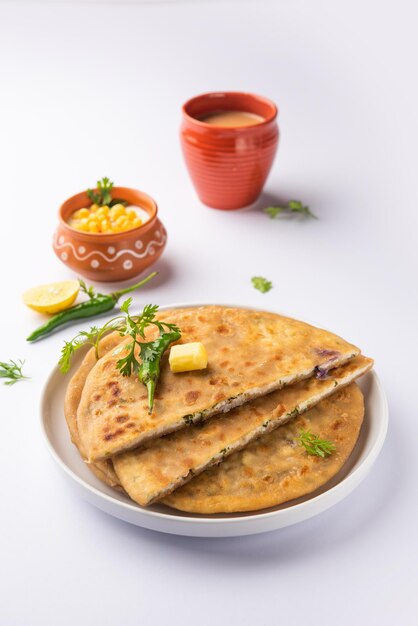 Paneer paratha is een populaire Noord-Indiase flatbread gemaakt met volkoren meeldeeg en gevuld met hartige, gekruide, geraspte paneer