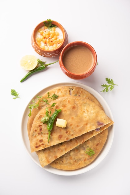 Paneer paratha는 통밀가루 반죽으로 만든 인기 있는 북인도 납작한 빵에 짭짤하고 향신료를 가한 강판 파니르로 속을 채운 것입니다.