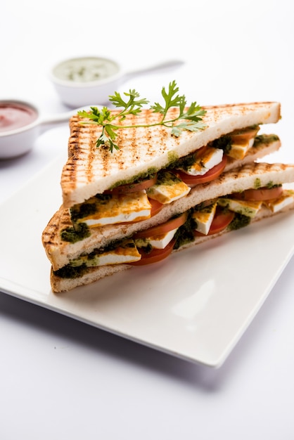 Paneer Sandwich - using Indian cottage cheese and vegetables and chutney