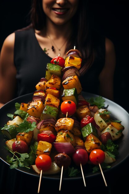 Foto paneer tikka dish con verdure e spezie alla griglia earthy india culinary culture layout website