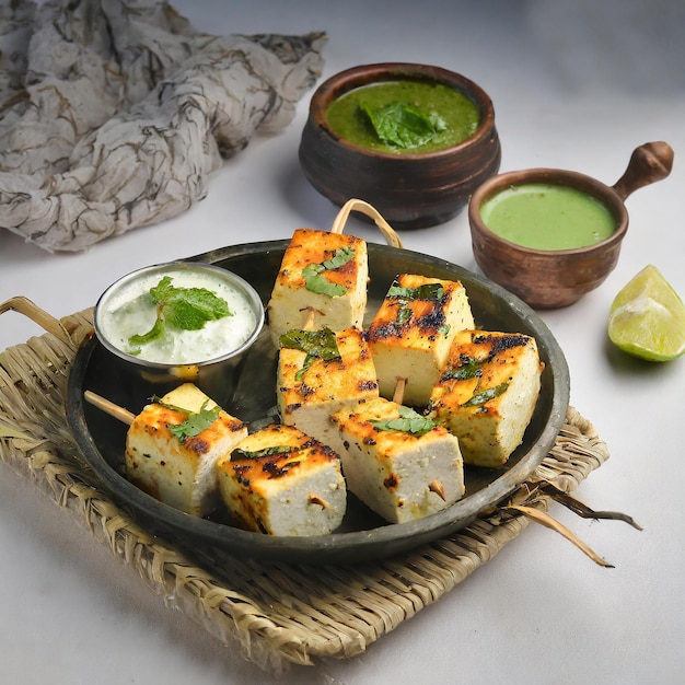 Premium Photo Paneer tikka is an indian cuisine dish with grilled