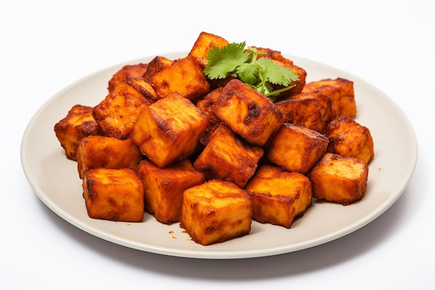 Paneer Tikka on Plate on White Background