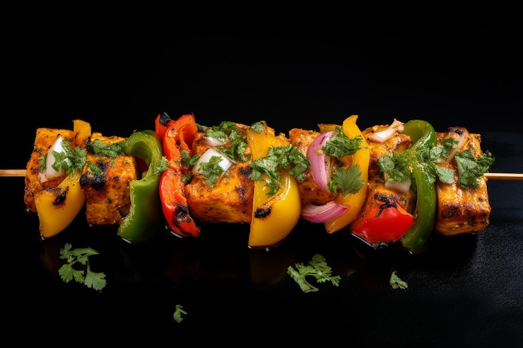 Photo paneer tikka with bell peppers tandoori grill decoration fie india culinary culture layout website
