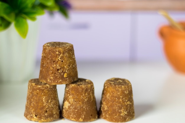 Panela cubes or sweet sugar cane in a kitchen typical food of Colombia