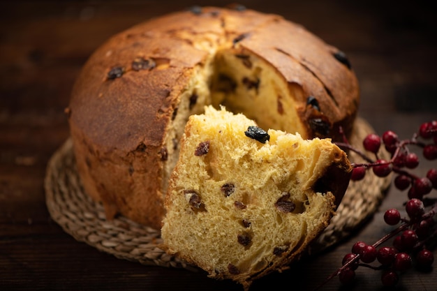 Panettone baked traditional italian Christmas cake