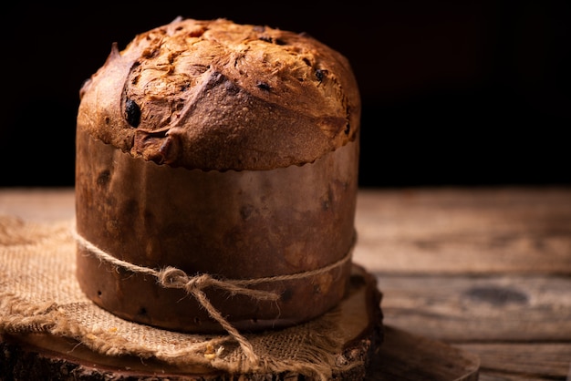 Panettone is the traditional Italian dessert for Christmas. Close up