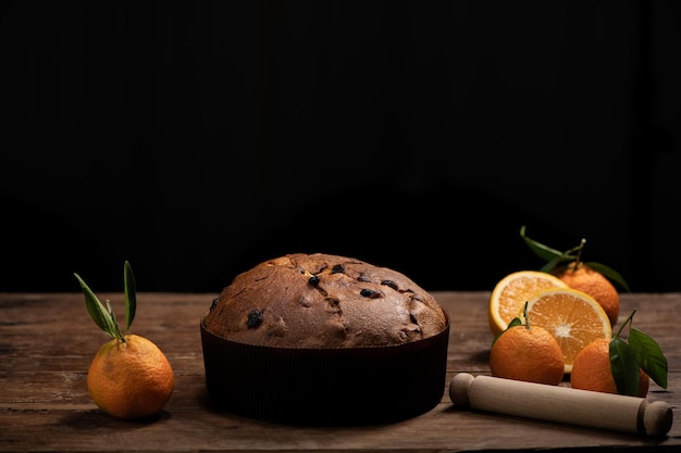 Panettone is the traditional Italian dessert for Christmas. Close up