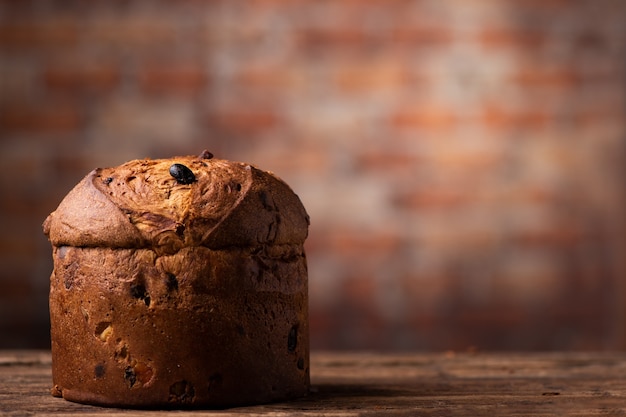 Panettone Italian traditional Christmas Cake. Close up