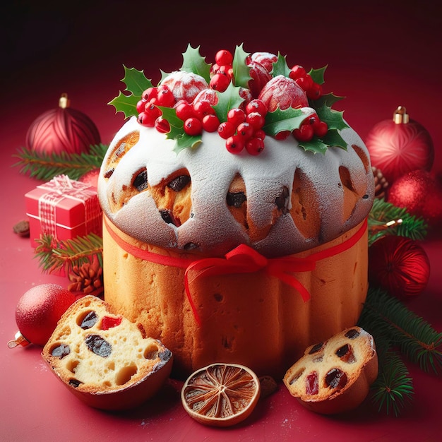 panettone kerstkoekjes rode achtergrond kerst dessert