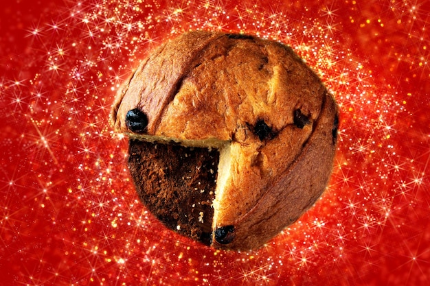 Panettone traditional Italian dessert for Christmas Top view