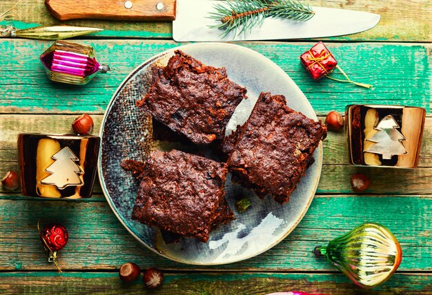 Panforte tasty Christmas pie made from dried fruits and nuts Panforte is an Italian Christmas cakeBrownie