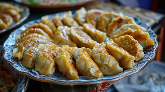 華やかな皿に盛られた焼き餃子