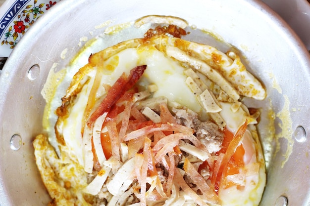 Panfried eggs on a tray in the restaurant