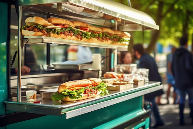 Panini sandwiches being served at a food truck or outdoor market