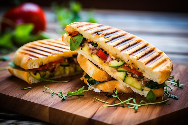 Foto un panini con un'attenzione agli ingredienti di stagione come un ripieno di zucca e salvia