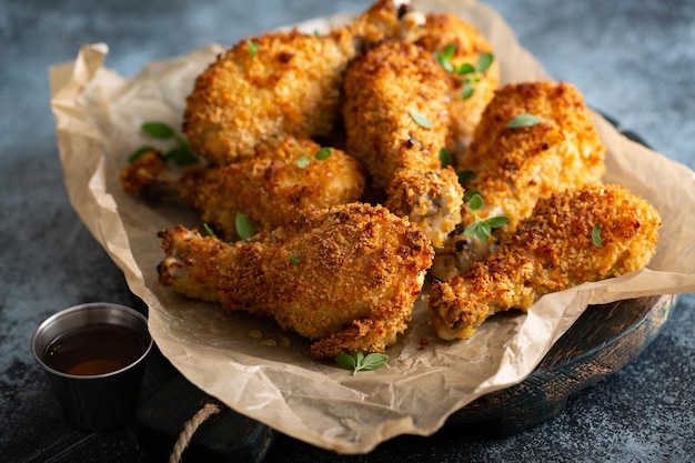 Panko breaded fried chicken drumsticks