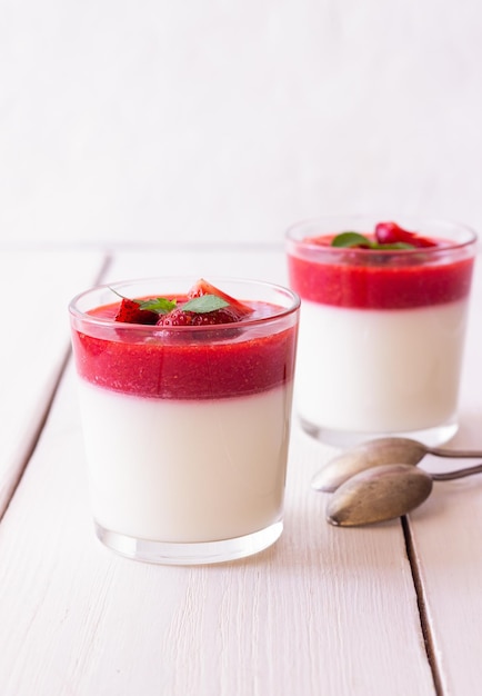 Panna Cotta met aardbeien en munt Dessert Vegetarisch eten