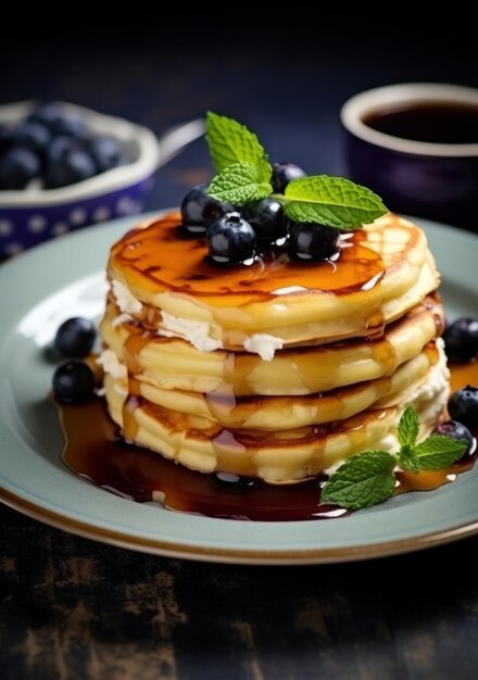 pannenkoeken met bosbessen en esdoornstroop