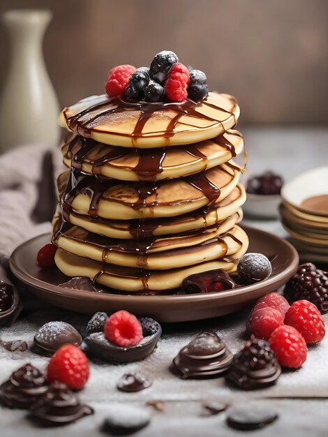 pannenkoeken met chocolade jam en bessen lekker ontbijt