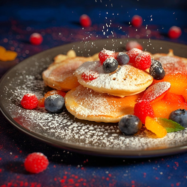 Foto pannenkoeken met fruit en bessen