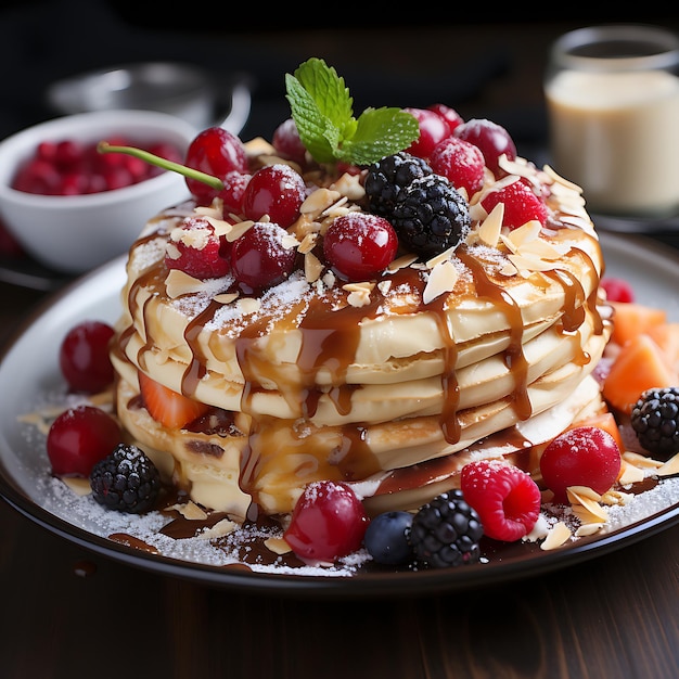 pannenkoeken met pindakaas en fruit