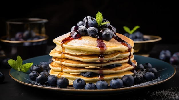 Pannenkoeken met verse blauwe bosbessen