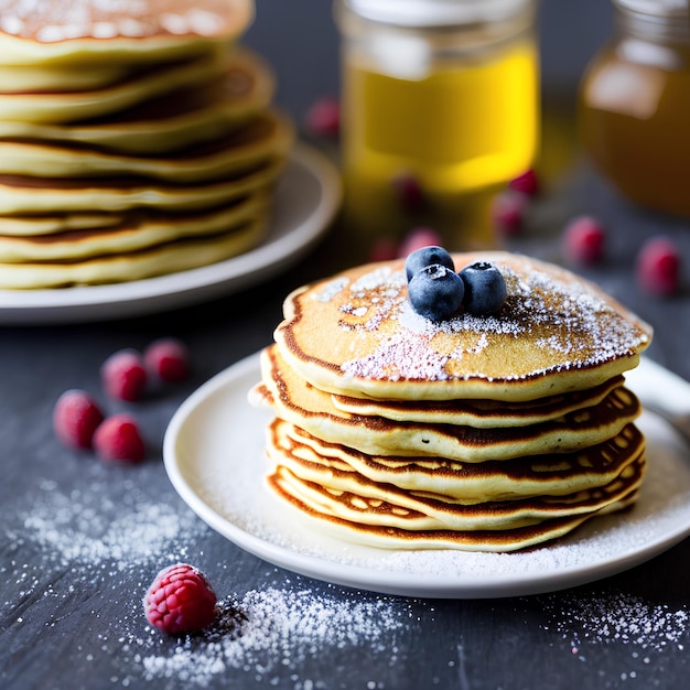 Pannenkoeken met verse bosbessen en frambozen Generatieve AI