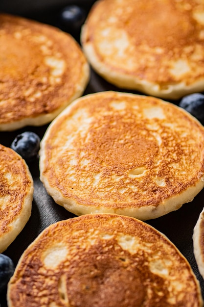 Pannenkoeken met verse bosbessen macro achtergrond